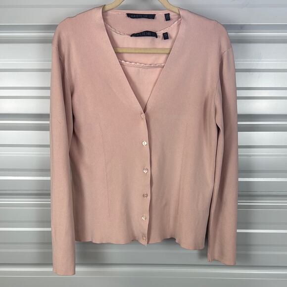 Lafayette 148 New York Silk Blend Pink Buttoned Fitted Tank & Cardigan - Picture 1 of 12